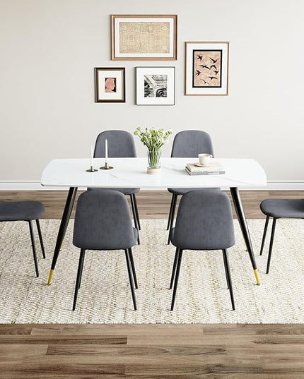 Modern Dining Table Set for 6, Dining Table Chairs Set of 6, Sintered Stone Kitchen Table Top and Modern Chairs Set of 6 for Kitchen Dining Room