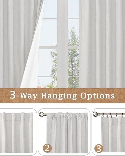 LAMIT Light Grey Linen Full Blackout Window Curtains for Bedroom, 54 Inches Thermal Farmhouse Curtains Back Tab and Rod Pocket Privacy Protected Burlap Panels with White Liner, 2 Panels, 52 x 54 Inch