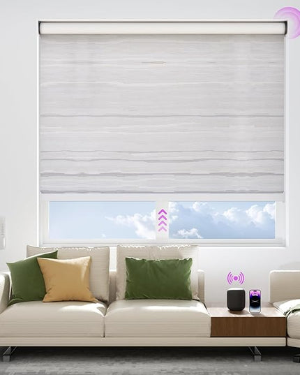 Astomi Motorized Blinds with Remote - Blackout Smart Roller Shades Compatible with Alexa & Goggle Home, Solar Rechargeable, Custom Size 22" - 100" for Indoor Window, Silver Grey