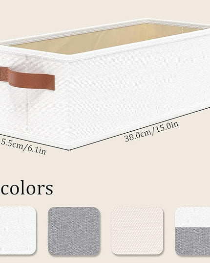 OUTBROS Storage Boxes, Fabric Bins With Handles, Foldable Baskets for Organizing, For bedrooms, living rooms, Shelves, White, 15 x 6.1 x 5.1 inch, 6-Pack