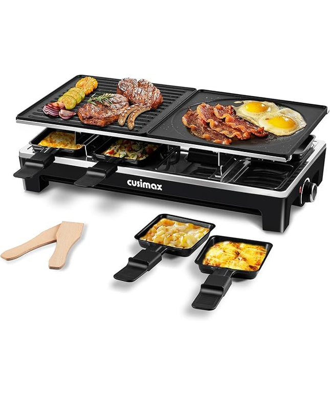 CUSIMAX Raclette Grill, Electric Grill, Reversible 2 in 1 Non-stick Grill & Griddle Plates, Portable Korean Grill with 8 Paddles & Shovels, Black New Model