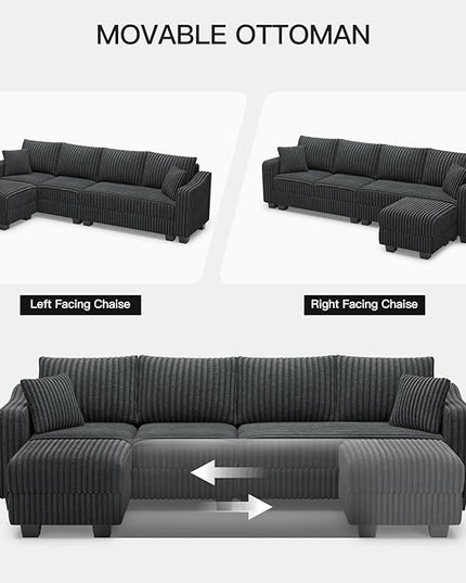 Belffin Sectional Couch with L-Shape Chaise L Shaped Couch with Ottoman Sectional Couches for Living Room Corduroy (Dark Grey, L Shaped)