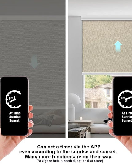 Motorized Blinds with Remote Smart Blackout Shades Electric Curtains Automatic Roller Blinds Shades for Indoor Windows Cordless with Alexa Google Home(Blackout Sweet Latte,W60x H62)