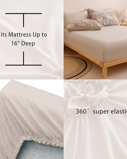 Khaki Twin Comforter Set - 7 Pieces Bed in a Bag, Premium Comforters Twin Size Bed Set Pintuck Pinch Pleat Complete Comforter Set with Flat Sheet, Fitted Sheet and Pillowcases,Khaki