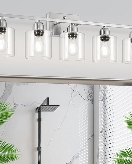 Modern Brushed Nickel 5 Light Bathroom Vanity Light, 31 inch Bathroom Lights Fixtures, Vanity Lights for Mirror Kitchen Living Room Hallway Cabinet Porch