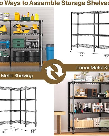 Himimi 4-Tier Heavy Duty Metal Storage Rack, 1200LBS Adjustable Wire Shelving for Storage, Standing Storage Shelf Units for Kitchen Garage Pantry Laundry, 60" W x 14" D x 60" H, Black