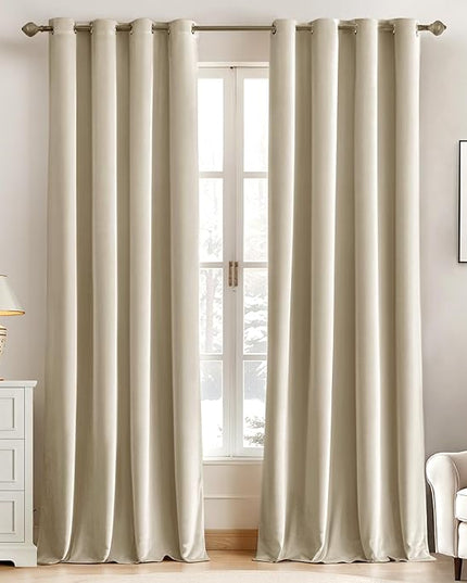 MIULEE 90 Inches Velvet Curtains Beige Elegant Grommet Curtains Thermal Insulated Soundproof Room Darkening Curtains/Drapes for Classical Living Room Bedroom Decor 52 x 90 Inch Set of 2