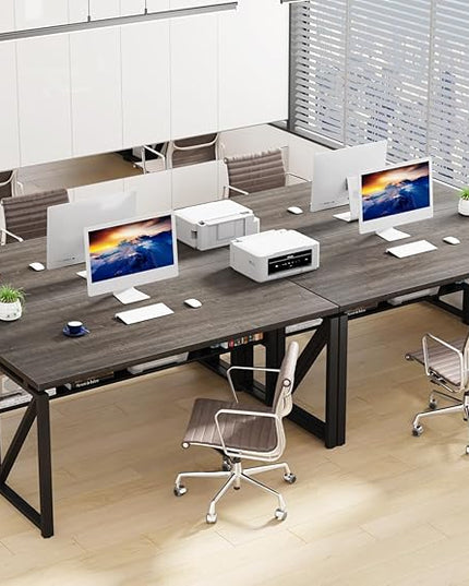 Tribesigns 55 inches Computer Desk with Bottom Storage Shelf Home Office Desk Writing Table for Workstation,Dark Walnut + Steel Leg， Cabinet not Included (Grey, 55-inch -with Shelf)