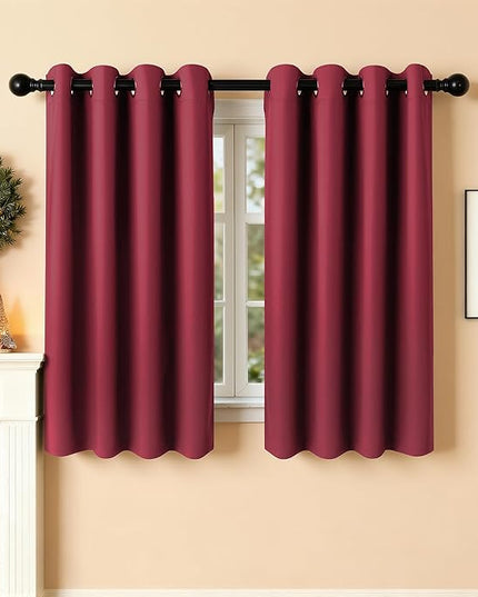 Room Darkening Curtains 54 Inch Length for Bedroom Living Room, Insulated Thermal Grommet Curtain Drapes, Blackout(60-90%,Not 100%) Window Treatment Decor, 2 Panels, 52x54, Burgundy Red