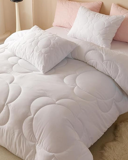 CLOTHKNOW White Comforter Set Twin/Twin XL Daisy Puff Bedding Comforter Sets Soft Boho Comforter White Comforters with 2 x Pillow Cases