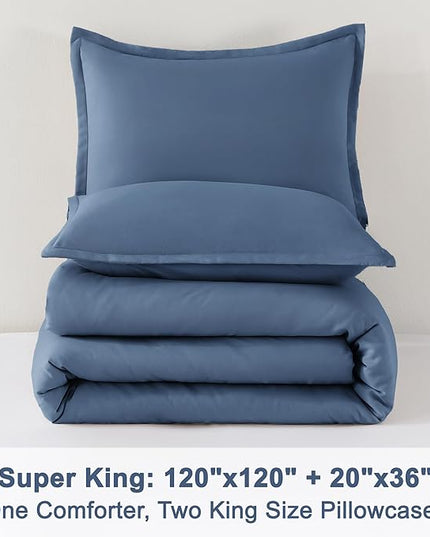 Litanika Haze Blue Oversized King Comforters Super King Size, 3 Pieces Lightweight Solid Bedding Comforter Set, All Season Fluffy Bed Set (120x120In Comforter & 2 Pillowcases)