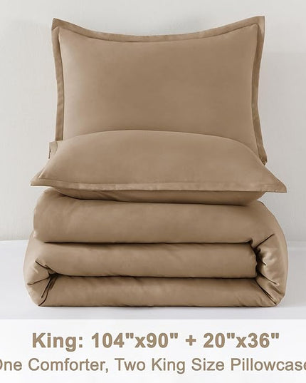 Litanika Taupe Comforter Set King Size, 3 Pieces Solid Bedding Comforter Set, All Season Fluffy Bed Set (104x90In Comforter & 2 Pillowcases)