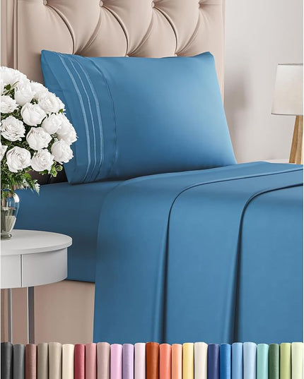 Twin XL Size 3 Piece Sheet Set - Comfy Breathable & Cooling Bed Sheets Set - Hotel Luxury Bedding for Women, Men, Kids, Teens, Boys & Girls - Deep Pockets, Soft, Wrinkle Free - Oeko-Tex - Denim Blue