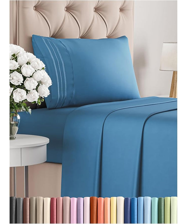 Twin Size 3 Piece Sheet Set - Comfy Breathable & Cooling Bed Sheets Set - Hotel Luxury Bedding for Women, Men, Kids, Teens, Boys & Girls - Deep Pockets, Soft and Wrinkle Free - Oeko-Tex - Denim Blue