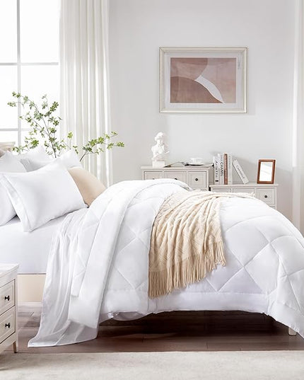 Love's cabin Twin XL Comforter Set White, 5 Pieces Twin XL Bed in a Bag, All Season Bedding Sets with 1 Comforter, 1 Flat Sheet, 1 Fitted Sheet, 1 Pillowcase and 1 Pillow Sham