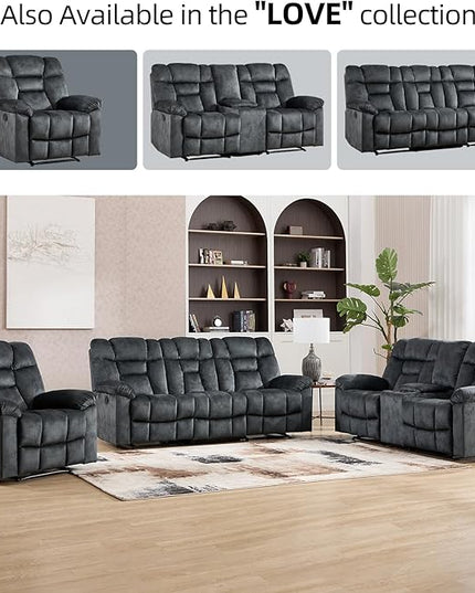 CANMOV Manual Recliner Single Sofa, Wall-Hugger Reclining Couch, Upholstered Sofa Chair with Armrests, Fabric Reclining Couch with Soft Cushion for Living Room, Grey