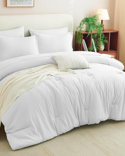 CozyLux King Comforter Set White, 7 Pieces Bed in a Bag Soft Bedding Comforter Set with Sheets, All Season Boho 7PC Bed Sets with Comforter, Fitted Sheets, Flat Sheets, Pillow Shams and Pillowcases