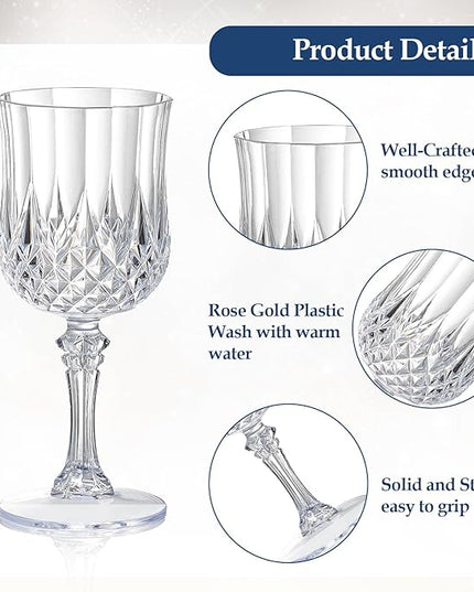 XUWAIDSGN 24 Pcs 7oz Plastic Vintage Wine Glasses Drinking Glasses Unbreakable Wedding Glassware Crystal Water Goblets Reusable Drinkware Vintage Champagne Flutes (24, Clear)
