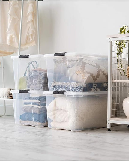 IRIS USA 2-Pack Storage Bins with Lids, 72 Quart, Made in USA Stackable See-Through Organizing Solution Latches Durable Nestable Containers Secure Pull Handle, BPA-Free Plastic