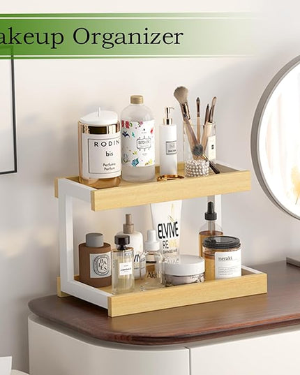 MARTY 2 Tier Spice Rack Organizer for Countertop, 15.8''L Coffee Station/Bathroom Organizer Countertop, Counter Shelf Desktop Storage Organizer for Kitchen, Bedroom, Office