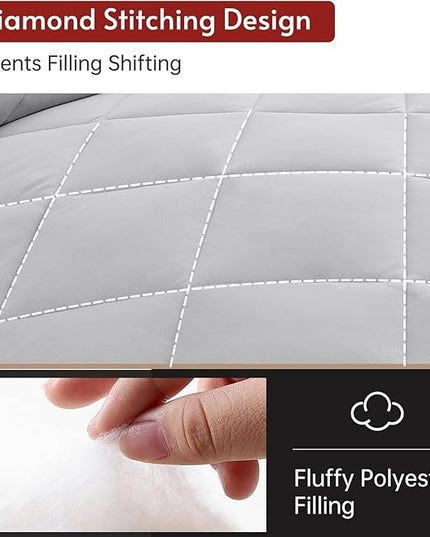 MUXHOMO 7 Pieces Full Comforter Set, Reversible Bed in a Bag Full Size, All Season Bedding Set with Comforter, Flat Sheet, Fitted Sheet, Pillowcases & Shams, Light Grey & Beige
