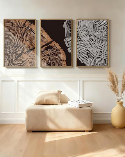 ANHUIB Tree Ring Wall Art 16x24 Inch Black Wall Painting Modern Wood Stump Wall Decor Neutral Minimalist Artprints Set of 3 for Living Room Bedroom Office