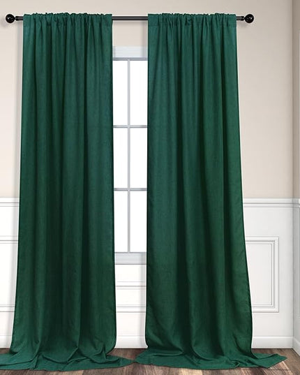 Dark Green Curtains 108 Inches Long for Living Room 2 Panels Back Tab Pocket Semi Sheer Linen Deep Hunter Forest Curtains for Patio Door Aesthetic Academia Decor Christmas Background Cortinas Verdes