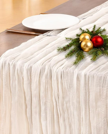 Socomi Ivory White Cheesecloth Table Runner Christmas Boho Rustic Gauze 120 inch 10FT Cheese Cloth Runner for Wedding Party Baby Shower Birthday Home Decor Holiday Decorations