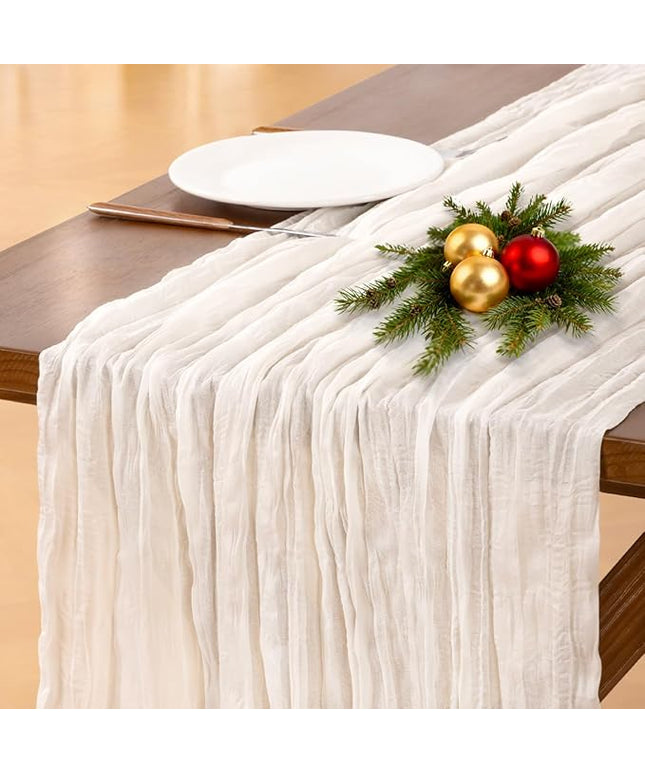 Socomi Ivory White Cheesecloth Table Runner Christmas Boho Rustic Gauze 120 inch 10FT Cheese Cloth Runner for Wedding Party Baby Shower Birthday Home Decor Holiday Decorations
