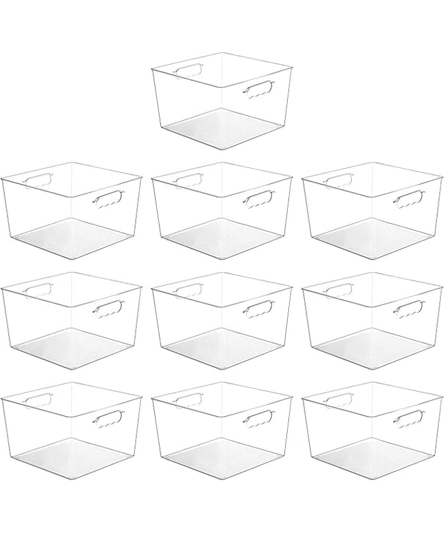 Vtopmart 10 Pack Extra Large Clear Plastic Storage Bins,11x11 Cube Acrylic Organizer Square Containers with Handle for Pantry,Closet,LaundryRoom,Kitchen,Bathroom,UnderSink Organization