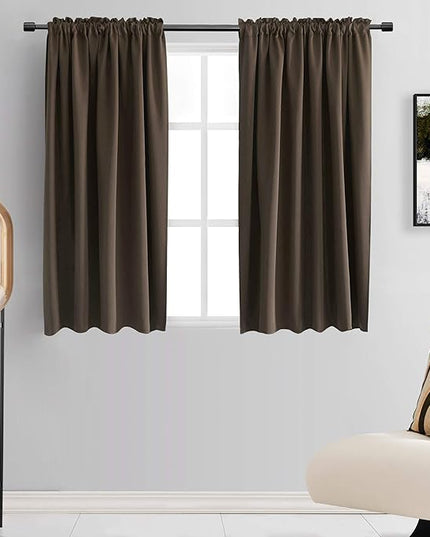 DONREN 48 Inch Length Short Curtains for Kitchen - Small Window Treatment Rod Pocket Blackout Curtain Drapes (1 Pair,Chocolate Brown,52 Inches Wide by 48 Inches Long)