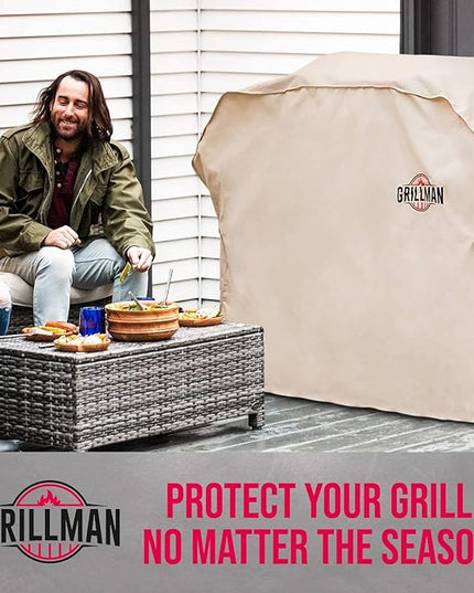 Grill Cover by Grillman, Tan, 72 Inch, BBQ Outdoor Grill Covers, Charcoal & Gas Grills, Waterproof, Rip-Proof, Weather-Resistant, Anti-UV, Barbecue Cover for Weber, Genesis, Charbroil, Nexgrill, etc