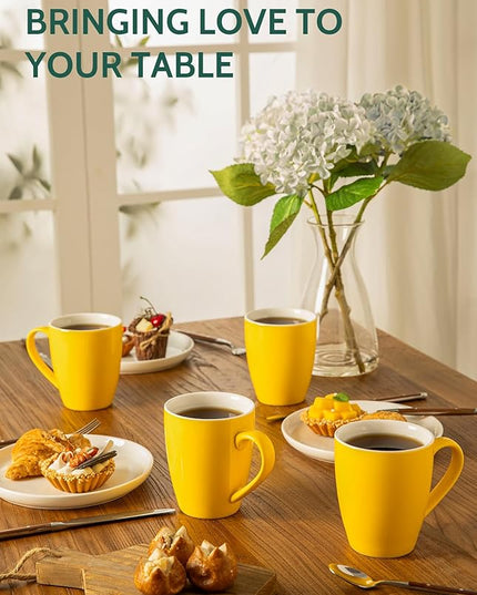 Sweese Porcelain Coffee Mugs - 16 Ounce (Top to the Rim) for Coffee, Latte, Tea, Cocoa, Set of 4, Yellow
