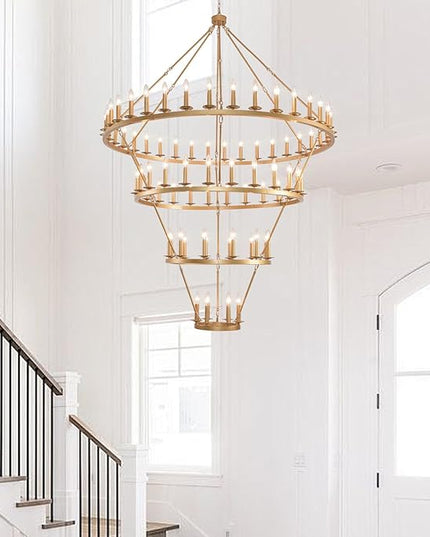 4 Tier Gold Wagon Wheel Chandelier,Extra Large 60-Inch 78-Light Circle Light Fixture,Round Chandeliers for Foyer Entryway Dining Room Living Room High Ceilings