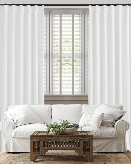 YZ HOME White Pinch Pleated Linen Blackout Curtains 84 Inch Length 2 Panels for Bedroom Living Room Darkening Thermal Insulated Farmhouse Back Tab Pinch Pleat Drapes with Hooks