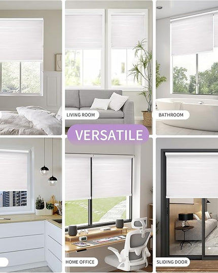 Astomi Motorized Blinds with Remote - Blackout Smart Roller Shades Compatible with Alexa & Goggle Home, Solar Rechargeable, Custom Size 22" - 100" for Indoor Window, Pure Snow