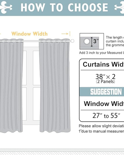 ChrisDowa 100% Blackout Curtains 63 inch Long for Bedroom with Black Liner, 2 Thick Layers Total Blackout Thermal Insulated Grommet Window Curtains 2 Panels Set (Black, 38 x 63 Inch)