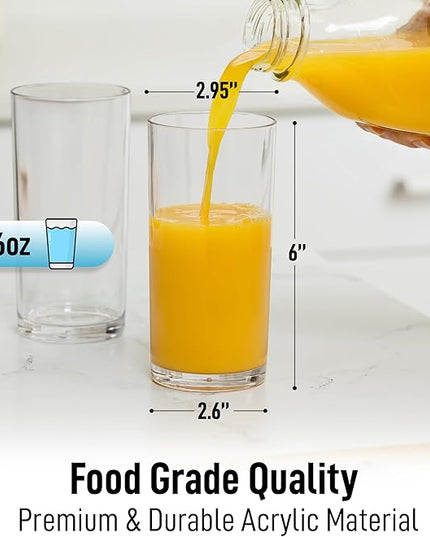 Zulay Kitchen Acrylic Glasses Drinkware - 4 Piece Unbreakable Plastic Tumblers - BPA-Free, Reusable Plastic Drinking Glasses for Home & Outdoors - Stackable, Lead-Free & Dishwasher Safe - (16 Ounces)