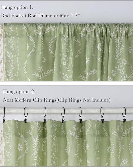 Schweek Sage Green Curtains for Living Room, Boho Semi Sheer Floral Curtains 84 Inches Length 2 Panels, Vintage Farmhouse Printed Patterned Tassels Country Curtain Drapes