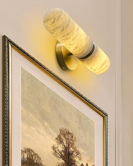 Alabaster Wall Sconces, 13in Brass Alabaster Sconce, Modern Spanish Natural Marble Sconces Lights, Gold Sconces for Bathroom Vanity Bedroom Living Room Staircases Hallway