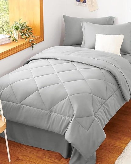CozyLux Twin Comforter Set with Sheets Light Grey - 5 Pieces Bed in a Bag Twin, All Season Bed Set for Girls and Boys, Bedding Set with Down Alternative Comforter, Sheets, Pillowcase & Sham