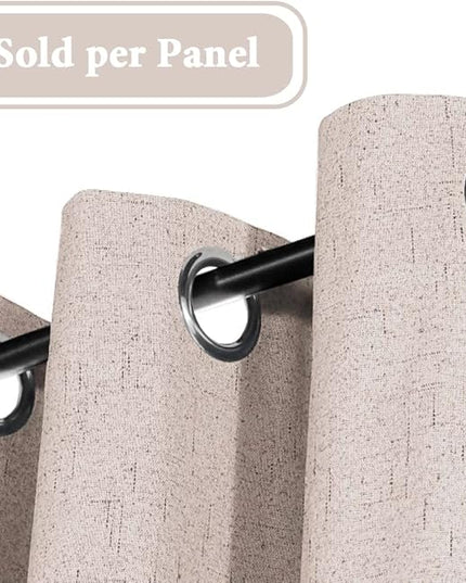 H.VERSAILTEX 100% Blackout Curtain for Bedroom 84 Inches Long Grommet Linen Face Full Light Blocking Curtain Drape for Living Room Thermal Insulated Linen Look Curtain 1 Panel, 52" W x 84" L, Natural