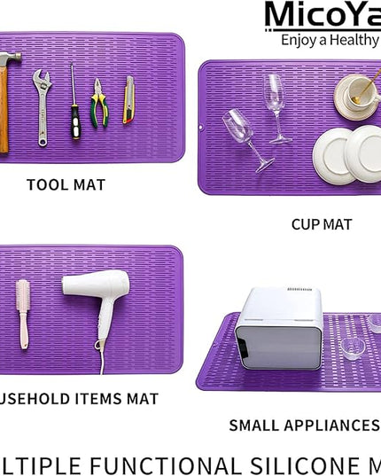 Silicone Dish Drying Mat for Multiple Usage,Easy clean,Eco-friendly,Heat-resistant Silicone Mat for Kitchen Counter or Sink,Refrigerator or Drawer Liner Purple 4XL 32 inches x 18 inches