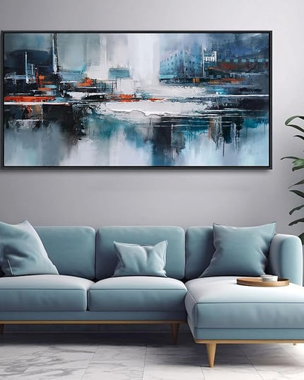 Abstract Wall Art for Living Room - Modern Blue Wall Decor, Large Canvas Artwork, Framed Wall Art Bedroom Pictures, Navy Decor for Above Bed, Contemporary Home Decor