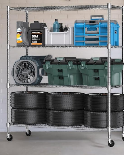 Himimi Storage Shelves 60"W Wire Shelving with Wheels 2600LBS Heavy Duty Metal Shelves for Storage, 4-Tier Adjustable Wire Rack Shelving Garage Shelving Kitchen Storage Shelves 24"Dx60"Wx72"H, Silver