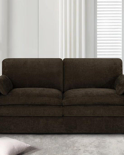 69" Chenille Modern Couch with Cozy & Soft Backrests, 2 Seats Sofa with 2 Extra Pillows, Comfy Upholstered Sofa with Thicker Cushions for Living Room, Office, Brown