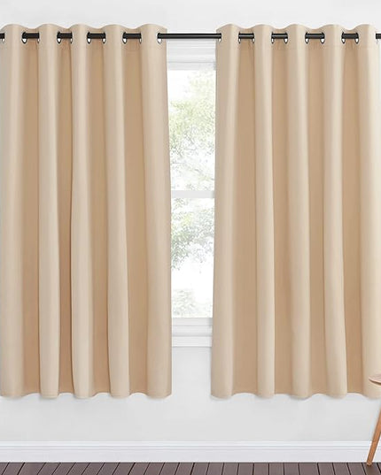 NICETOWN Blackout Drapery Window Curtains for Doorway - Grommet Window Treatment Thermal Insulated Solid Vertical Drape for Bedroom (Biscotti Beige, 1 Piece, 66 by 66 Inch)
