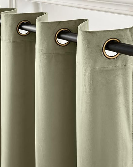 Lazzzy Blackout Velvet Green Thermal Insulated Curtains 90 Inch Long Drapes for Bedroom Window Treatments Grommet Living Room Drapes Set of 2 Panels Olive Sage