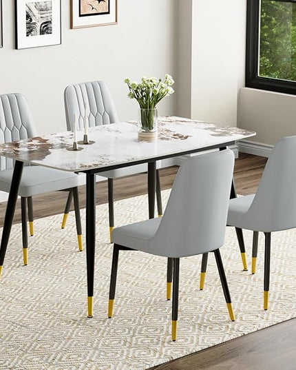 Small Dining Table Set for 4，50'' Sintered Stone Dining Table with 4 Chairs, Easy to Assemble，Suitable for Small Spaces