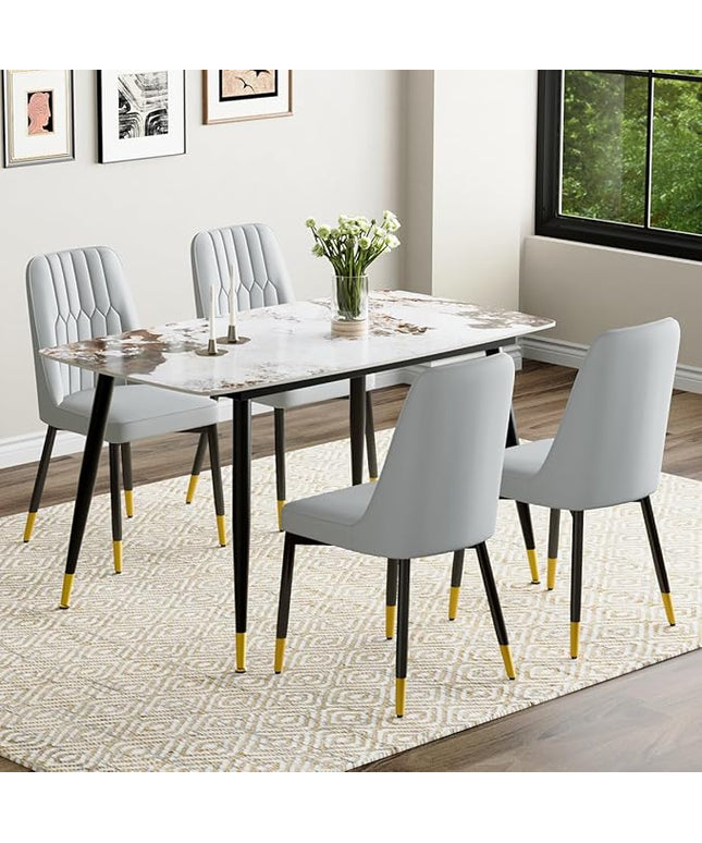 Small Dining Table Set for 4，50'' Sintered Stone Dining Table with 4 Chairs, Easy to Assemble，Suitable for Small Spaces